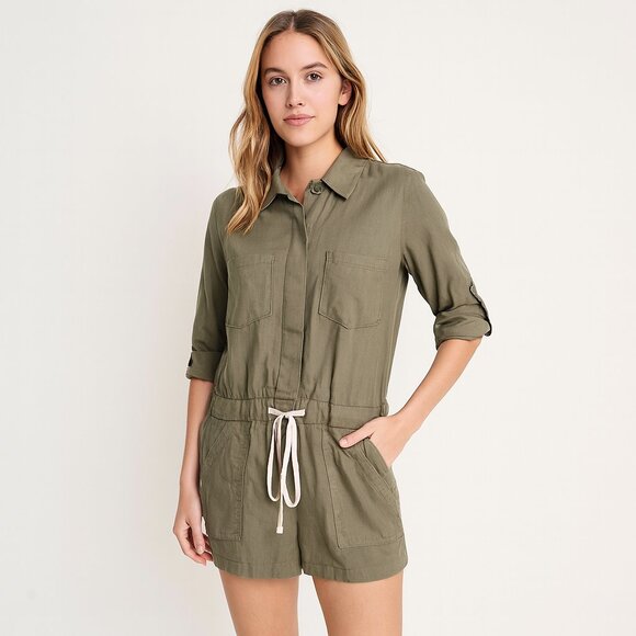 NWT Monrow Romper Size XS 100% Cotton Roll Tab Sleeve - Picture 1 of 12